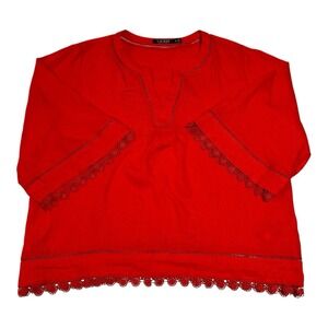 LAUREN‎ RALPH LAUREN Womens Top Size XL Red Pullover Tunic Long Sleeve